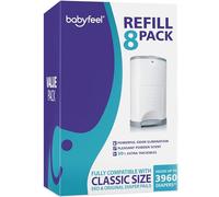 Dekor - Recambios clásicos de Babyfeel | Paquete de 8 unidades | Exclusivo 30% de grosor extra | Nuevo aroma a polvo | Se adapta a cubos de pañales de tamaño clásico Dekor | Potente eliminación de