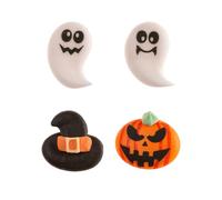 dekora - 12 Decoraciones de Azúcar Halloween - Adornos Comestibles de Calabaza, Bruja y Fantasma - Ideal para Tartas, Cupcakes y Galletas de halloween en Repostería Creativa