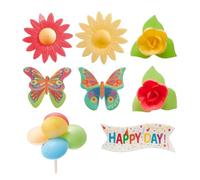 Dekora 166016 Piezas de Decoración Comestible para Pastel de Oblea Happy Birthday, Multicolor, 8 pcs