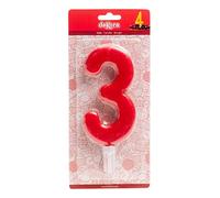 Dekora 345280 Vela De Cumpleaños Gigantes Número 3, Rojo, 15 Cm