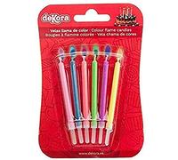 Dekora 345333 Paquete de 6 Velas con Llamas Colordas para Decorar Postres, Multicolor, 6 cm