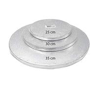 Dekora 540229 Plato para Tarta Redondo Levantado para Llevar Postres o Tortas, Plata, D30 cm