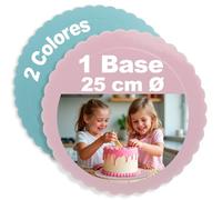 dekora - Base para Tartas de Cartón Redonda con Borde Ondulado - Perfecta para Tartas, Cupcakes y Postres en Fiestas y Eventos - 2 colores Azul y Rosa - Diámetro 25 Centímetros