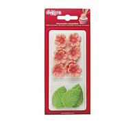 Dekora - Caja de 8 Flores de Azucar Rosas y 5 Hojas Verdes - Figuras Comestibles para Tartas - Decoracion Tarta Cumpleaños de Azúcar