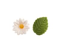 Dekora - Caja de Flores de Azucar con 7 Margaritas Blancas y 5 Hojas Verdes - Figuras Comestibles para Tartas - Decoracion Tarta Cumpleaños de Azúcar