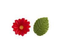 Dekora - Caja de Flores de Azucar con 7 Margaritas Rojas y 5 Hojas Verdes - Figuras Comestibles para Tartas - Decoracion Tarta Cumpleaños de Azúcar