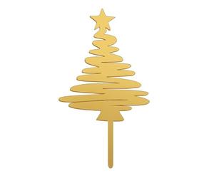 dekora - Cake Topper Árbol de Navidad - Decoración para Tarta de Navidad Apta para Contacto Alimentario - Topping de Plástico para Decorar Pasteles Navideños - Color Oro - Medidas 16,5 x 8 cm