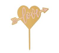 dekora - Cake Topper de Corazón Love - Decoración para Tartas Apta para Contacto Alimentario - Topping de Plástico para Decorar Tartas o Pasteles - Dorado y Rosa - Medidas 13 x 11 cm