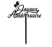 dekora - Cake Topper de Cumpleaños "Joyeux Anniversaire" - Decoración para Tarta de Cumpleaños Apta para Contacto Alimentario - Topping de Plástico para Decorar Tartas - Medidas 14 x 10 cm