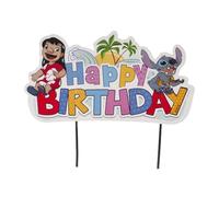 dekora - Cake Topper de Stitch "Happy Birthday" - Decoración para Tarta de Cumpleaños Apta para Contacto Alimentario - Topping de Papel y Plástico para Decorar Tartas - Medidas 16,5 x 13 cm