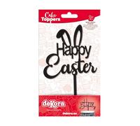 dekora - Cake Topper “Happy Easter” en Negro - Decoración para Tartas de Pascua - Plástico Apto para Contacto Alimentario - 16,5 x 10,5 cm - Reutilizable y Fácil de Usar