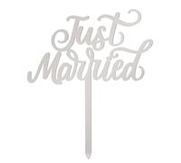 dekora, Cake Topper "Just Married", Decoración para Tarta de Novios, Decoración Elegante para Tarta Nupcial, Recién Casados, Bodas y Aniversarios, Color Plata 11x13 CM