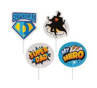 dekora - Cake toppers de papel Día del Padre para decorar tartas y cupcakes 10 cm, pack 8 unidades (4 diseños) estilo superhéroe “Superdad/My Hero”