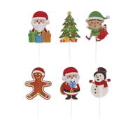 dekora - Cake toppers Navidad 30 unidades, 6 modelos surtidos en papel duro con pincho plástico alimentario de 11 cm, decoración para tartas, cupcakes y postres