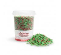 dekora - Confeti de azúcar Árbol de Navidad verde y rojo 1 kg, sprinkles comestibles para tartas, galletas, cupcakes y postres navideños, sin gluten y sin lactosa