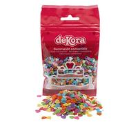 dekora - Confeti de azúcar en forma de Corazón 100g, Adornos comestibles para tartas, cupcakes, donuts, Colores surtidos, sin gluten, sin lactosa