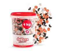 dekora - Confeti de Azúcar Halloween 1kg - Sprinkles de Fantasmas, Calabazas y Murciélagos - Decoración comestible para Tartas, Galletas y Cupcakes - Topping sin gluten, sin lactosa y vegetariano