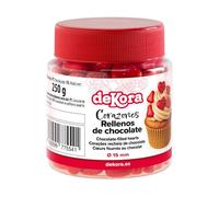 dekora - Corazones de Chocolate Rojo para Decoración, 250 g - Figuras de Chocolate con Colorantes Naturales para Tartas y Cupcakes de San Valentín