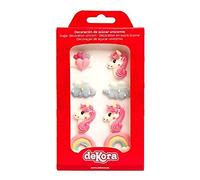 dekora - Pack de 8 Decoraciones de Azúcar (Unicornio, Arcoiris, Nubes y Corazones), Decoraciones para Tartas de Cumpleaños