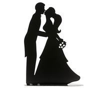 dekora - Decoración para Tartas de Boda, Aniversario - topper para tartas boda - metal - silueta Novios beso en color negro - 18cm