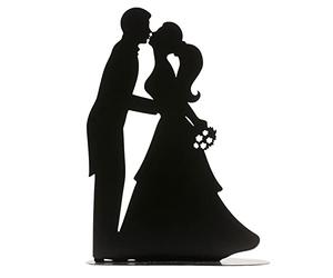 dekora - Decoración para Tartas de Boda, Aniversario - topper para tartas boda - metal - silueta Novios beso en color negro - 18cm