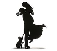 dekora - Decoración para Tartas de Boda, Aniversario - topper para tartas boda - metal - silueta Novios con gato en color negro - 18cm