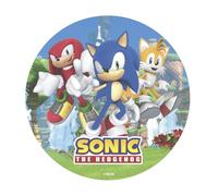 dekora - Decoración para Tartas de Cumpleaños - Cake Topper de Sonic de 20 cm - Disco de Oblea Comestible para Tarta Sin Gluten, Sin Azúcares Añadidos, Sin Lactosa - Apto para Vegetarianos