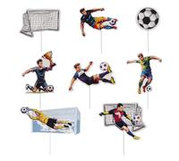 dekora - Decoración para Tartas de Fútbol, Cake Toppers de Papel para cumpleaños Infantil, Pack 16 Unidades (8 diseños) con Jugadores, balón y porterías, decoración cumpleaños fútbol