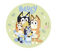 dekora - Decoración Tarta Bluey, Disco de Papel Comestible 20 cm, Decoración Cumpleaños Bluey y Bingo para Tartas Infantiles, Sin Gluten, Sin Lactosa, Apto para Vegetarianos