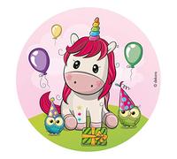 Dekora - Decoracion Tartas de Cumpleaños Infantiles en Disco de Oblea de Unicornio Baby - 20 cm