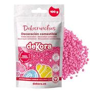 dekora - Dekocrunchies Fresa 100g, Sprinkles de azúcar crujientes y con sabor intenso, Topping repostería, perlas comestibles para decoración de tartas, galletas, cupcakes y helados