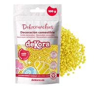 dekora - Dekocrunchies Limón 100g, Sprinkles de azúcar crujientes y con sabor intenso, Topping repostería, perlas comestibles para decoración de tartas, galletas, cupcakes y helados