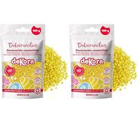 dekora - Dekocrunchies Limón 100g, Sprinkles de azúcar crujientes y con sabor intenso, Topping repostería, perlas comestibles para decoración de tartas, galletas, cupcakes y helados (Paquete de 2)