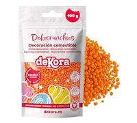 dekora - Dekocrunchies Naranja 100g, Sprinkles de azúcar crujientes y con sabor intenso, Topping repostería, perlas comestibles para decoración de tartas, galletas, cupcakes y helados