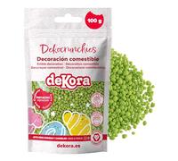 dekora - Dekocrunchies Pistacho 100g, Sprinkles de azúcar crujientes y con sabor intenso, Topping repostería, perlas comestibles para decoración de tartas, galletas, cupcakes y helados