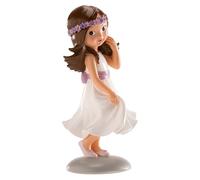 dekora Figura de Comunión Niña con Flores Violetas, Resina, 15cm - Ideal para Decoración de Tarta y Recuerdo de Primera Comunión