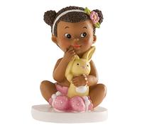 Dekora - Figura de Decoracion Bautizo Niña con Conejito - 10 cm