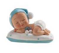 dekora- Figura de Decoracion Bautizo Niño, Bebé dormido, 10 cm, Elaborada en Resina, Adorno para Tartas de Bautizo y Baby Shower Diseño Original y Detallado Apto para Contacto Alimentario