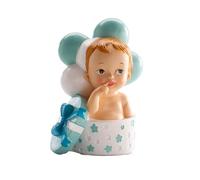 dekora - Figura de Resina para Tarta de Bautizo | Decoración de Pastel para Baby Shower y Bautizo para niño| Bebé regalo y globos azul | Cake Topper Resistente y Bonito (10,5cm)