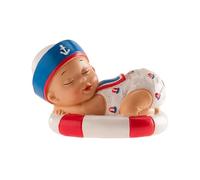 dekora- Figura de Decoracion Bautizo Niño, Bebé marinero, 10 cm, Elaborada en Resina, Adorno para Tartas de Bautizo y Baby Shower Diseño Original y Detallado Apto para Contacto Alimentario