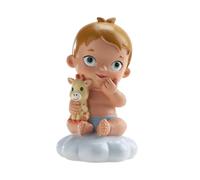 dekora - Figura de decoración Bautizo Niño con peluche de jirafa 10,5 cm, Adornos para Tartas de Bautizo y Baby Shower, Cake topper Decorativo bonito y resistente