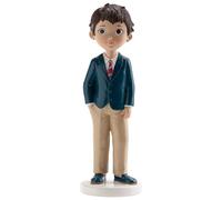 dekora - Figura Decorativa para Primera Comunión Elaborada en Resina - Niño con corbata - Adorno para Tartas - 16 Centímetros de Alto - Diseño Original y Detallado - Apto para Contacto Alimentario