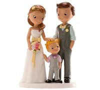 dekora - Figura Novios con Niño para Tarta de Boda 16 cm - Muñecos para tarta de boda y Aniversario, Cake Topper Decorativo de Resina, Reutilizable para Pastel Nupcial y Mesa Dulce