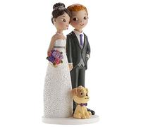 dekora - Figura Novios para tarta de Boda con perro, Adorno de Resina, Muñecos para tarta de boda y Aniversario, 16 cm de alto, Diseño Original y Detallado, Apto para Contacto Alimentario