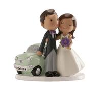 dekora - Figura Novios para Tarta de Boda “Just Married” con Coche - 12X15 cm - Cake Topper de Resina Reutilizable para Pastel Nupcial, Aniversario y Mesa Dulce