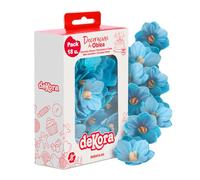 dekora - Flores Comestibles para tartas, 18 camelias azules de oblea, 4 cm, sin azúcar, sin gluten, sin lactosa, Adornos Comestibles para Tartas, Cumpleaños y Bodas