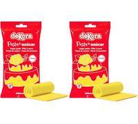 Dekora - Fondant Amarillo | Pasta de Fondant para Tartas - Cobertura para Bizcochos, Tartas, Pasteles, Magdalenas o Cupcakes con el que Poder Hacer Todo Tipo de Decoraciones - 250 gr (Paquete de 2)