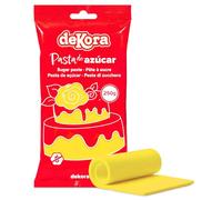 Dekora - Fondant Amarillo | Pasta de Fondant para Tartas - Cobertura para Bizcochos, Tartas, Pasteles, Magdalenas o Cupcakes con el que Poder Hacer Todo Tipo de Decoraciones - 250 gr