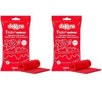 Dekora - Fondant Rojo | Pasta de Fondant para Tartas - Cobertura para Bizcochos, Tartas, Pasteles, Magdalenas o Cupcakes con el que Poder Hacer Todo Tipo de Decoraciones - 250 gr (Paquete de 2)