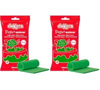Dekora - Fondant Verde | Pasta de Fondant para Tartas - Cobertura para Bizcochos, Tartas, Pasteles, Magdalenas o Cupcakes con el que Poder Hacer Todo Tipo de Decoraciones - 250 gr (Paquete de 2)